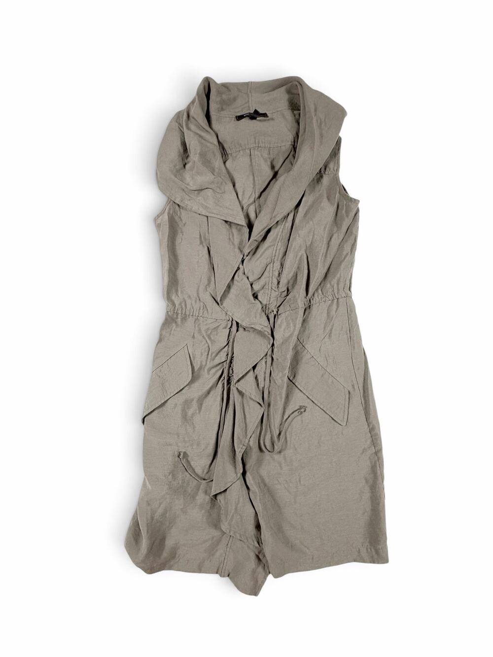 BCBGMAXAZRIA Women’s Ruffle Collar Utility Dress Dusty Olive Extra Small XS